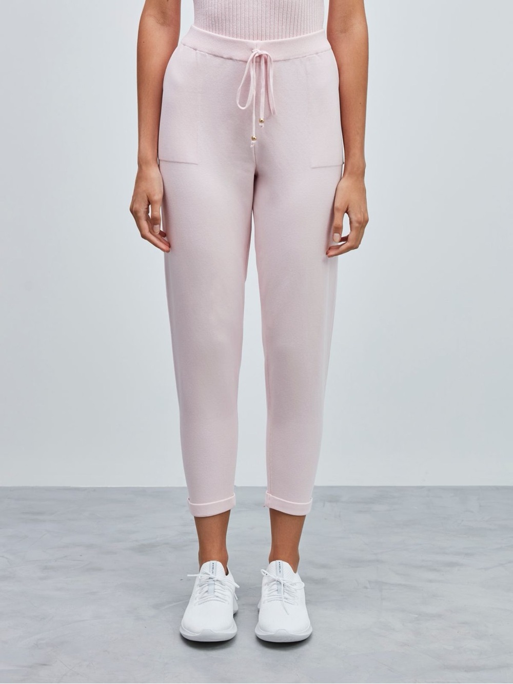 Anselmi Knit Pants With Italian Hem Drawstring Waist Size XS Light Pink